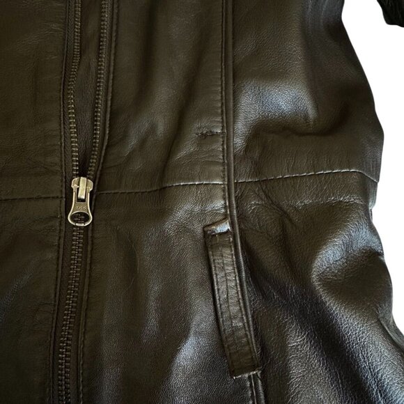 Bod & Christensen Brown Leather Jacket Trench Coat Asym Zip Belted Womens XL - Picture 10 of 16